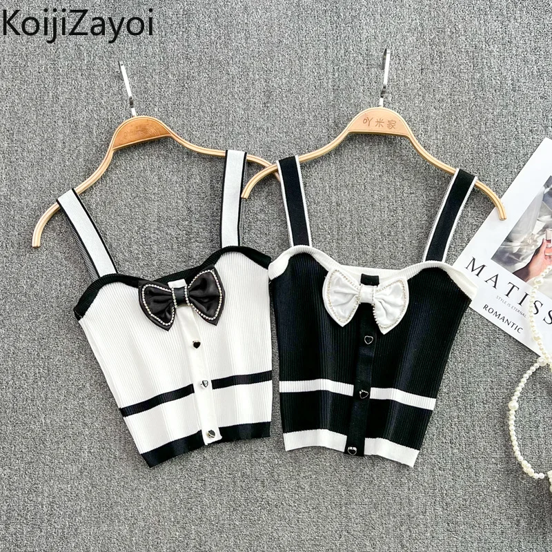 

Koijizayoi Korean Women Knitted Vest Sleeveless Fashion Lady Summer Spring Cropped Camis Sweet Chic Lady 2022 New Tops Tanks