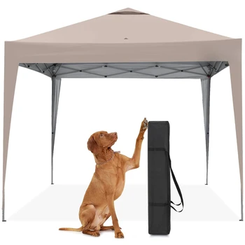 10x10 Pop Up Canopy Tent Instant Setup Waterproof UV Protection Portable Compact for Camping Beach Party Outdoor Event, Custom (Beige) 6