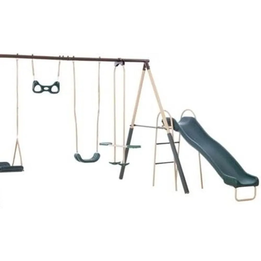 Deerfield Outdoor Playground Swing Set with Slide, See Saw, Trapeze Swing, Fun-Glidr, Swing Seat, and Stand N Swing 3