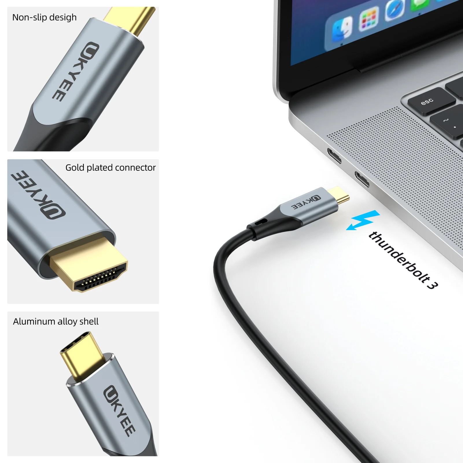 DteeDck-USB C to HDMI ̺ 4K @ 60HZ, cŸ to HDMI ڵ Ʈ 3, MacBook iMac iPad Pro Galaxy S20 S10 ǥ ȣȯ