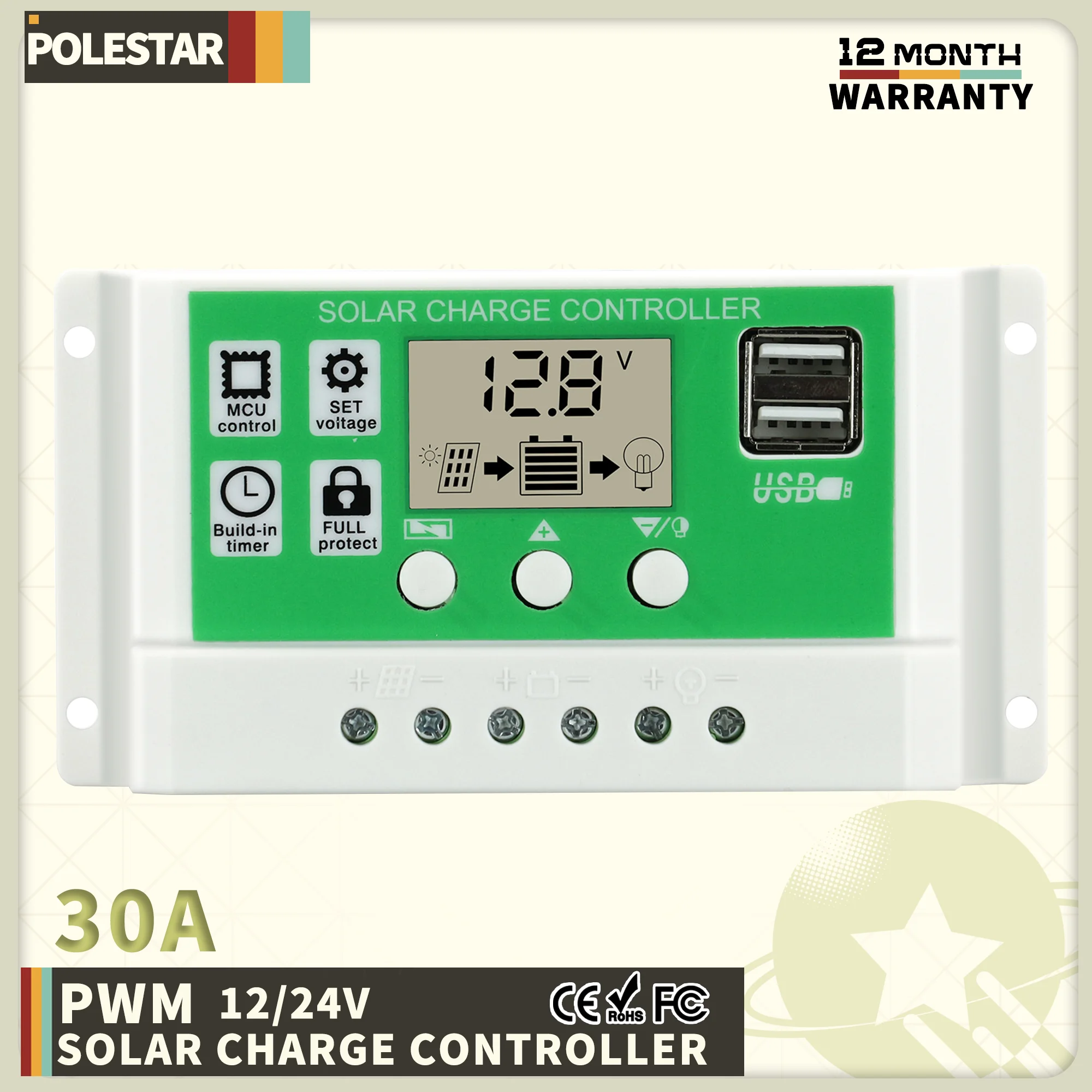 Polestar Pwm Regolatore Di Carica Solare 10A 20A 30A 12V 24V Regolatore Fotovoltaico Con Display Lcd Controller Pannello Solare