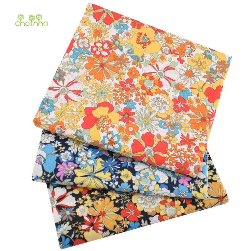 Chainho,Printed Plain Weave Poplin Cotton Fabric,DIY Quilting Sewing Material,Patchwork Cloth,Floral Series,3 Sizes,15PC1,Big