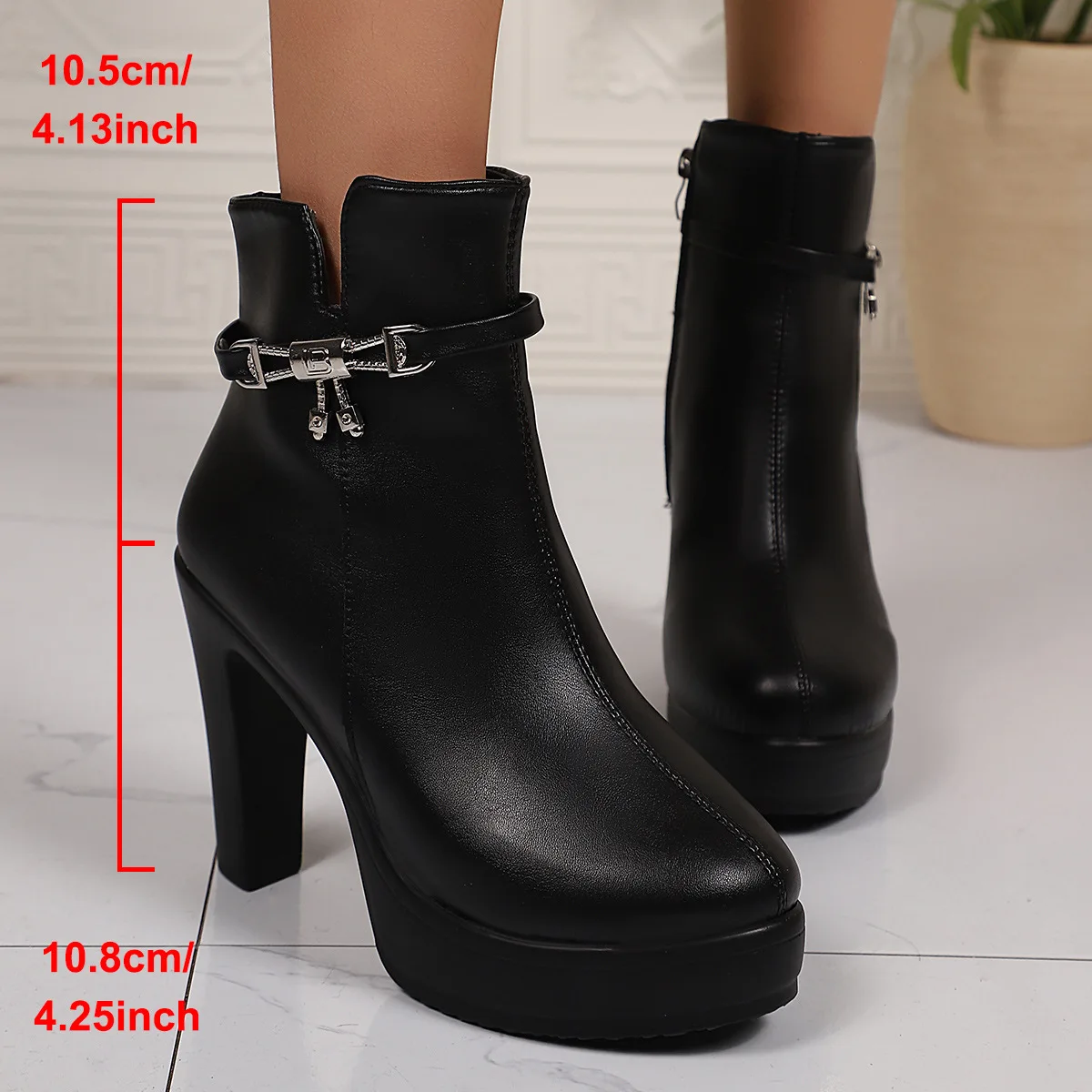Fashion Ankle Boots Solid Color Round Head Side Zipper Design Autumn Winter Women's Fashion High Heeled Ankle Boot Size 36-43