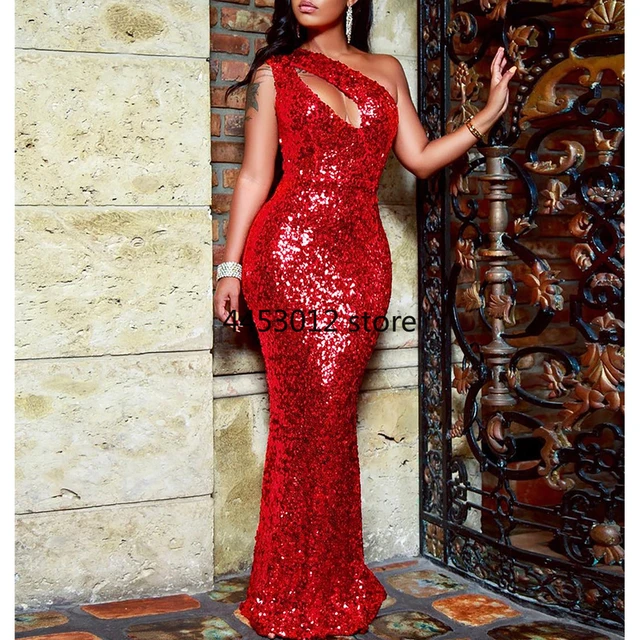 Sparkly Red Sequin Off-shoulder Trumpet Prom Dress - Xdressy