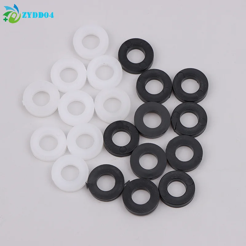 Plastic Drum Screw Washers, White & Black, 100pcs - Flat, 1.3cm/0.51in Diameter