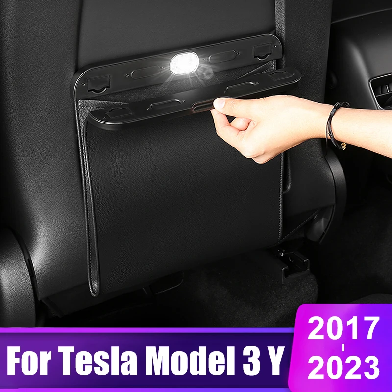 For Tesla Model 3 Y Car Garbage Bag Waterproof Magnetic Adsorption Trash Back Seat Hanging Storage Pocket