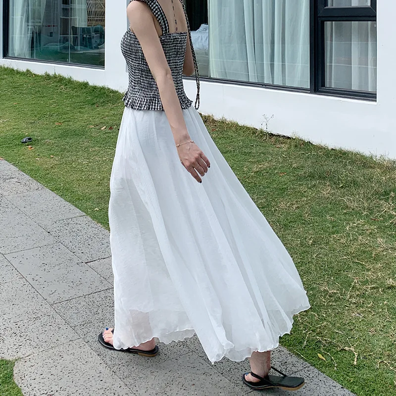 Summer New Cotton Linen Skirt Solid Color National Style Long