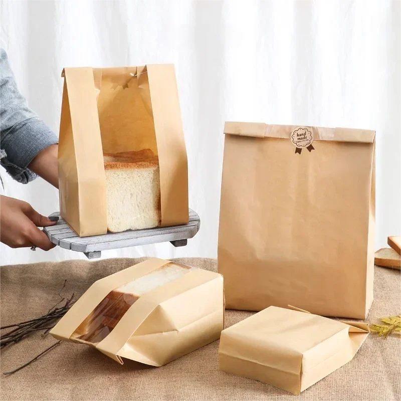 100 Sacchetti Carta Kraft Biodegradabili 30x14x7 Cm + 10 Pagine Regalo | Per Cibo E Bomboniere