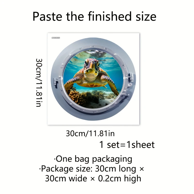 Submarine Cabin Door 3D Turtle Toilet Stickers Bathroom Accessories Toilet Tub Wall Decals Animal Waterproof Home Decoration