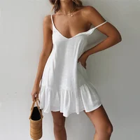 Dress Women Sexy Spaghetti Strap Ruffle Summer Dress 2025 Cotton Linen Vestidos Green Dresses Off Shoulder Sexy Mini Sundress