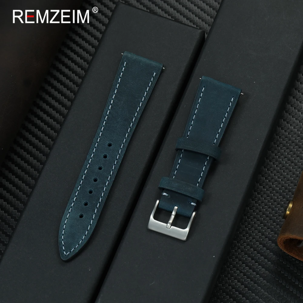 Men's Soft Durable Quick Release Crazy Horse Leather Watch Strap