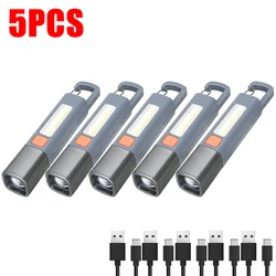 Versatile Super Bright LED Torch Light with Hook - USB Rechargeable, Zoomable, Waterproof Flashlight (5PCS)