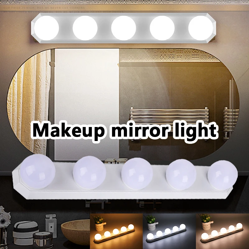 LED Lights Kit for Makeup Vanity Mirror,5 Dimmable Bulbs,3 Colors,USB Powered,Semi Flush Mount Makeup Light for Powder Room