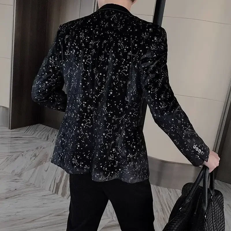 Spring Autumn Casual Suit Jacket Men European American Printed Slim Fit Personalized Suit Jacket Trendy Brand 4