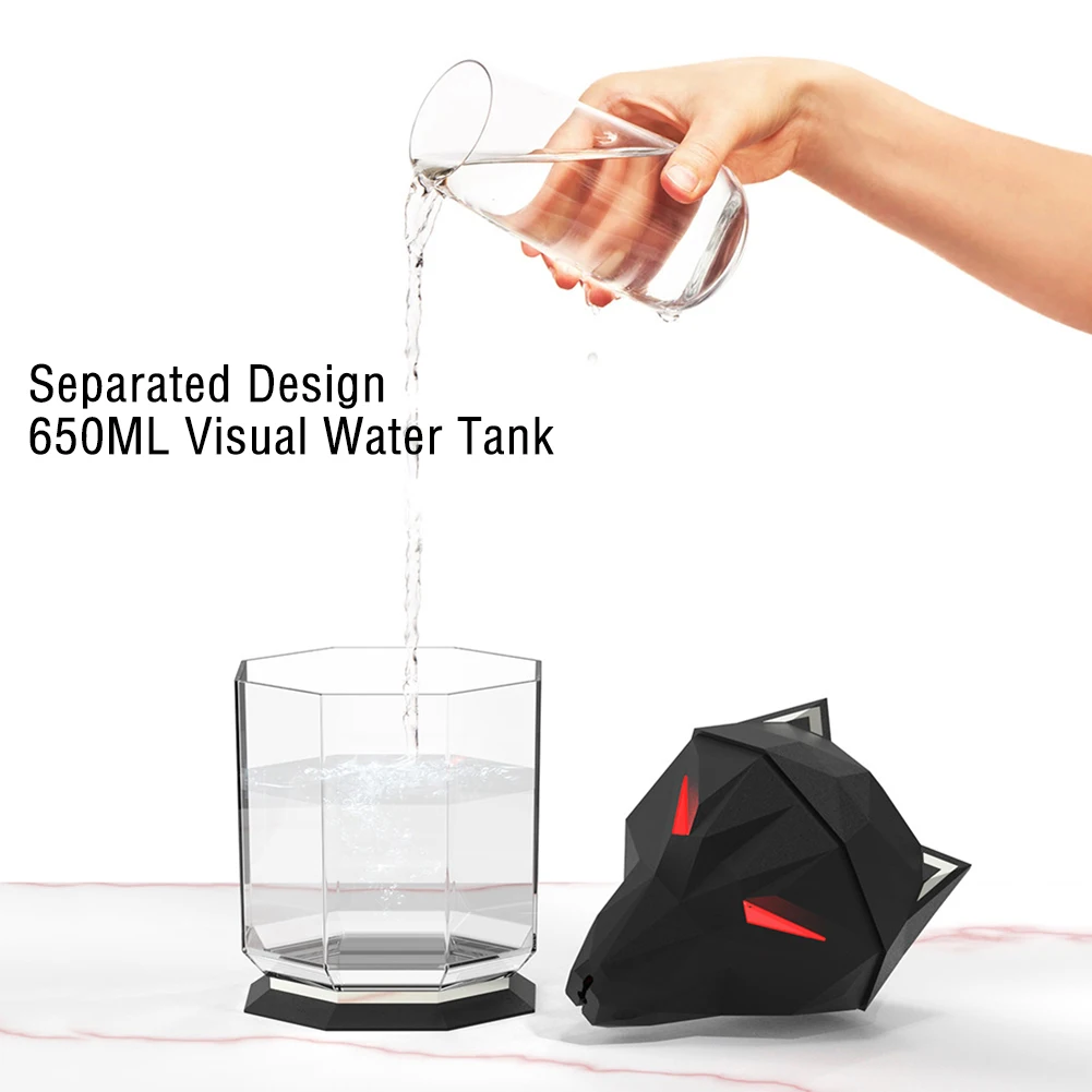 Wolfskopf-Luftbefeuchter, 650 ml, USB-Aromatherapie-Luftbefeuchter, Diffusoren mit farbigem Wolfsauge, Nachtlicht, Luftbefeuchter_voghion.com