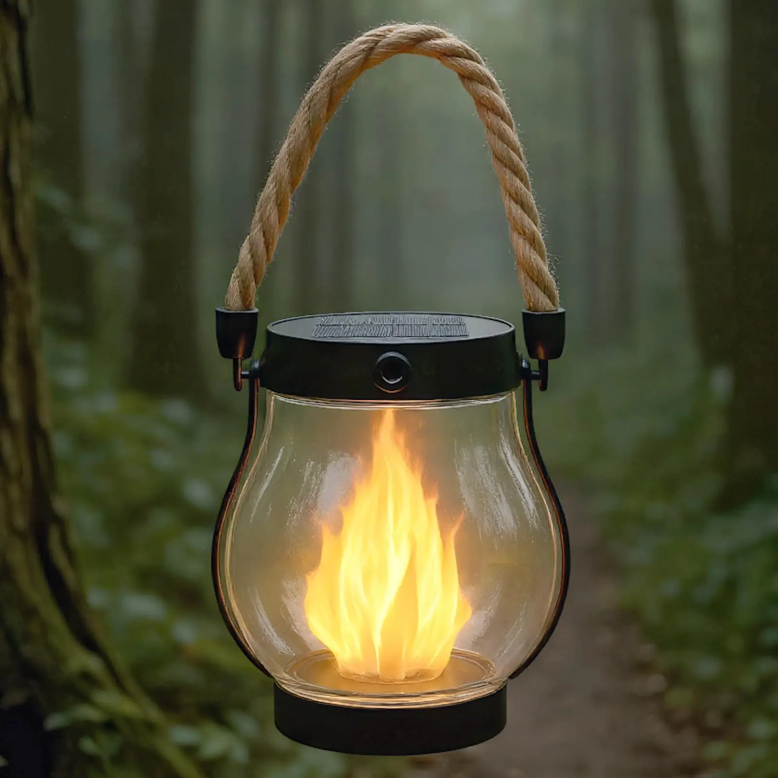 Halloween Flickering Flame Garden Lights Solar Lantern Outdoor Lights with Dancing Flames Hemp Rope Hanging Flickering Lights