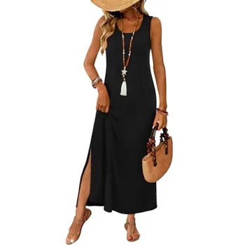 WIHOLL Maxi Dress Summer Dresses 2026 Beach Vacation Clothes Sleeveless Sundresses with Pockets Boho S-3XL 1