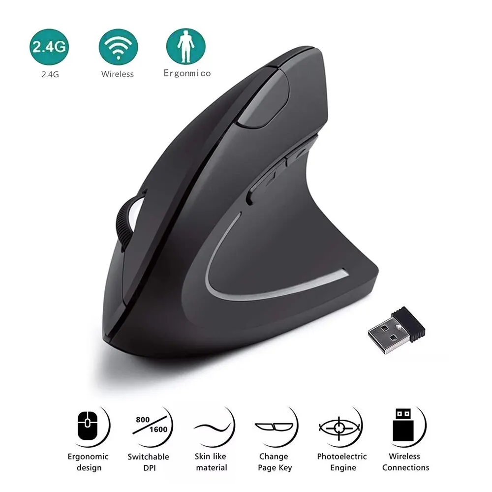 MOUSE VERTICALE WIRELESS 3 marce 1600 DPI 2,4 GHz mouse ottici LED ricaricabili EUR 15,45