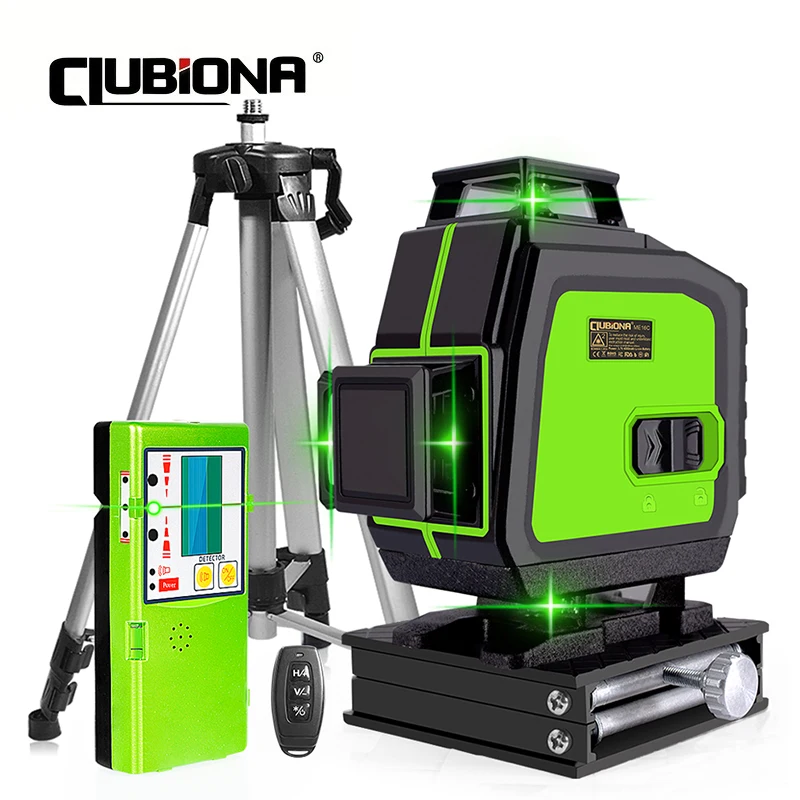 Clubiona 16/12 lines professional Super powerful Green Beams Laser Level With 4000mAh Li-ion Battery Remote Control pulse mode