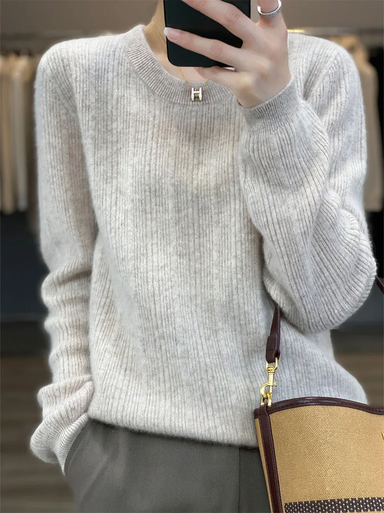 

Autumn and winter New 100 Pure wool sweater women's pullover round neck stripe slimming soft glutinous cashmere sweaters bottomi
