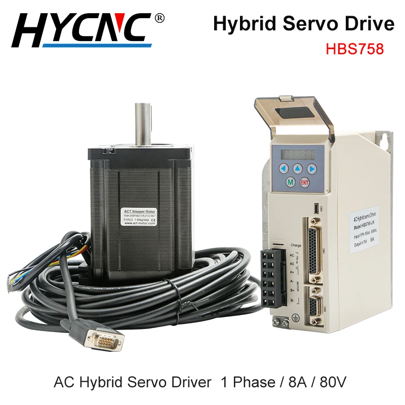 Motorista Servo Híbrido com Cabo do Codificador do Freio para a Gravura do Router do Cnc H2758 Ac20-75v 8a Hbs758 Motor do Nema 34