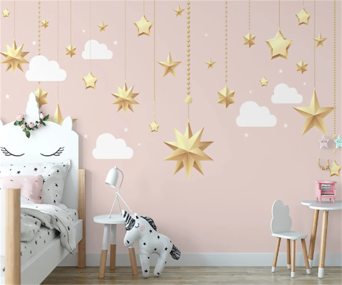 Custom 3D any size wallpaper mural Nordic small fresh pink starry sky children's room princess background wall stickers parede