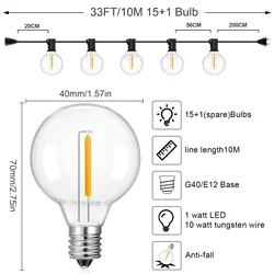 Shatterproof Outdoor LED String Lights - Waterproof G40 Garden & Party Decor - EU 220V Plug (33FT(10M) 15BULB)