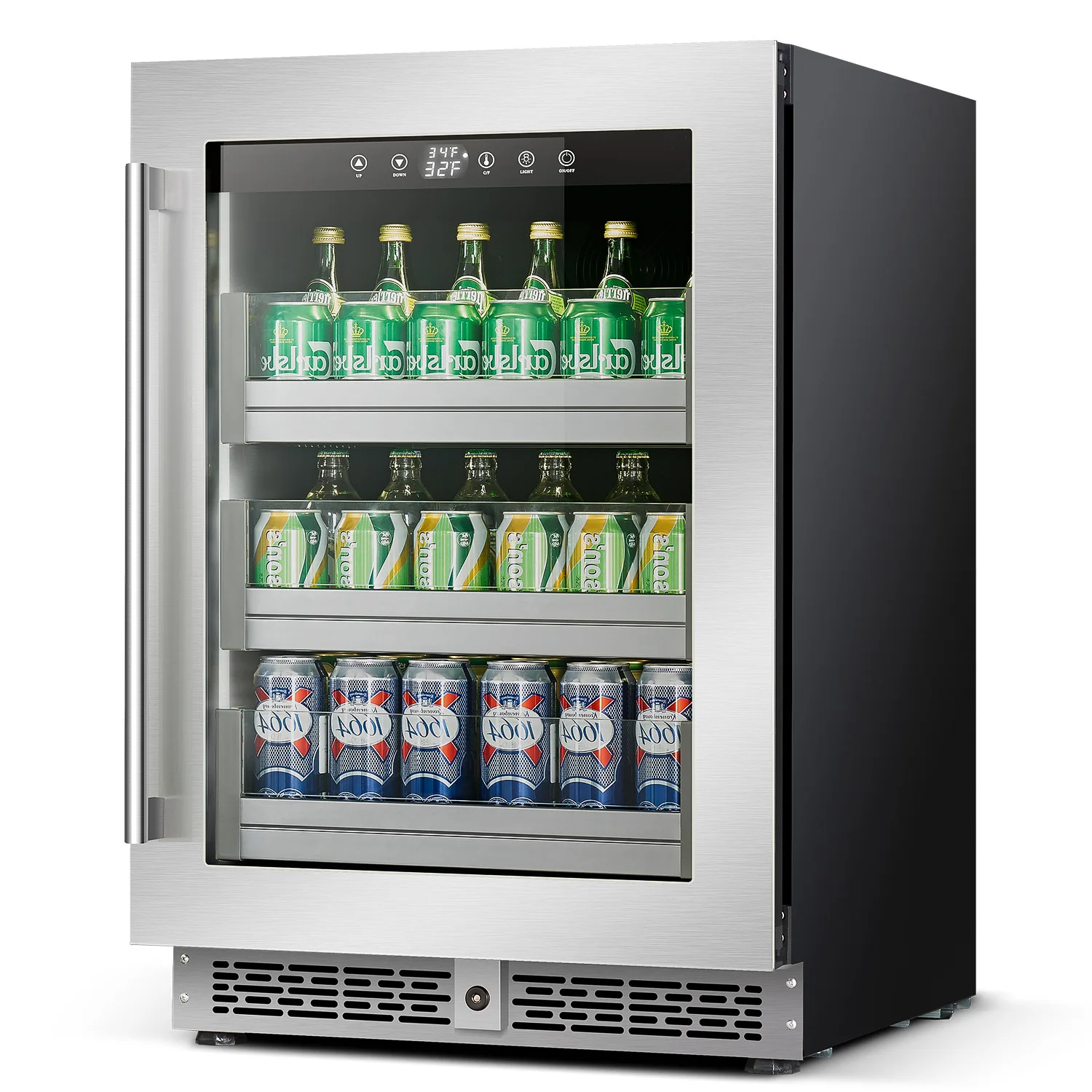 Wine Cooler 140L 3 Layers Variable Frequency Freezer Cabinet Built-in&Freestanding Stainless Steel Wine Fridge