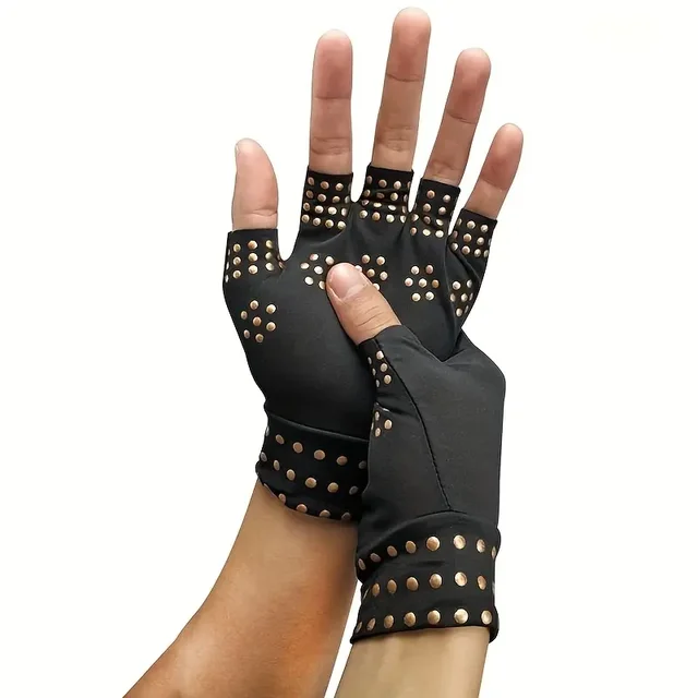 1Pair Magnetic Compression Arthritis Gloves - Wrist Brace & Anti-Slip Fingerless Hand Care Gloves For Women & Men