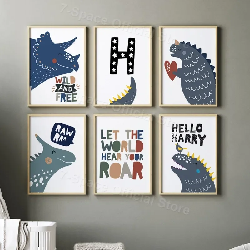 

Постер для детской комнаты в стиле бохо с изображением динозавра, настенная Картина на холсте из мультфильма скандинавиа, домашний декор для детской комнаты