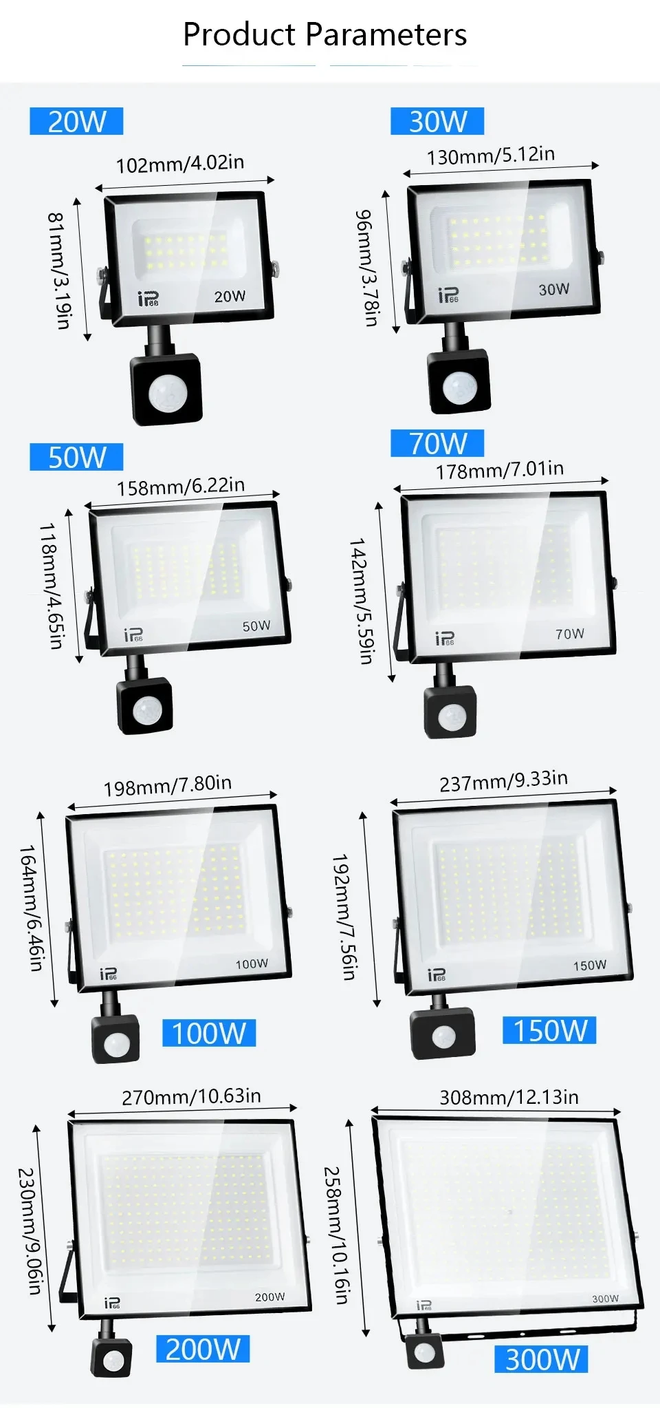 Description Picture 5 of itemLED Floodlight Motion Sensor AC220V 110V 30W 50W 70W 100W 150W 200W Waterproof Outdoor Projector Exterior Spotlight Outdoor lamp