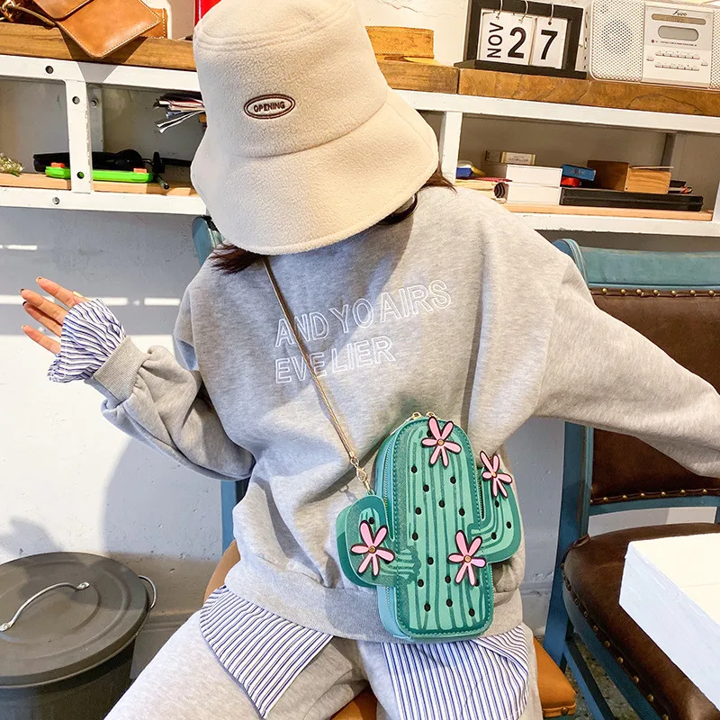 Women Handbags Cactus Shape Shoulder Bag Embroidery Flowers Chain Messenger Mini Crossbody Bags