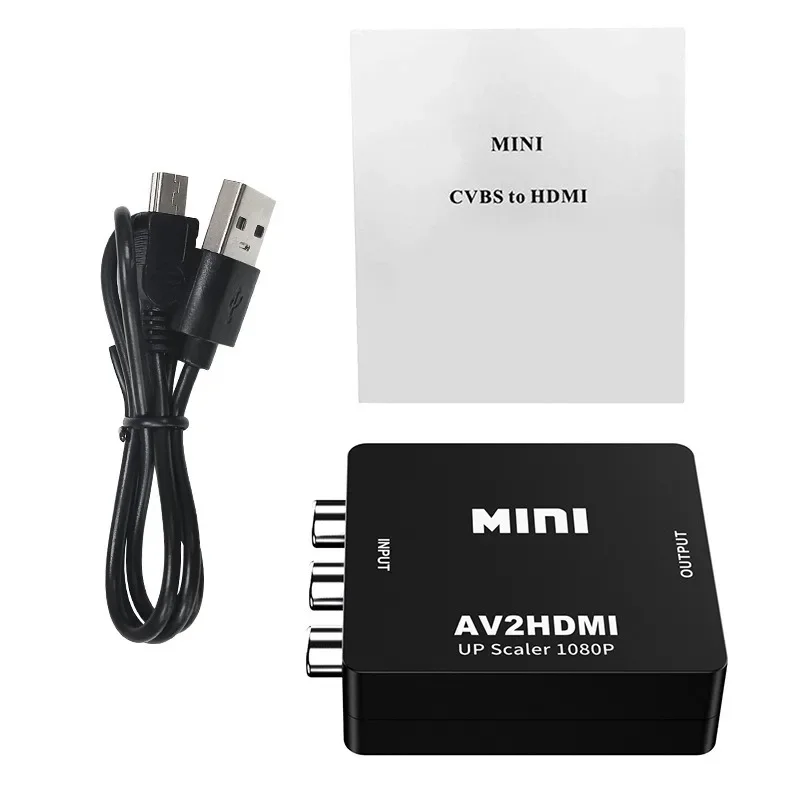 TABLLYUGE 1080P HDMI 호환 AV RCA 변환기 박스 HDMI2AV 어댑터(USB 케이블 포함) PC HDTV 프로젝터용 NTSC PAL 지원