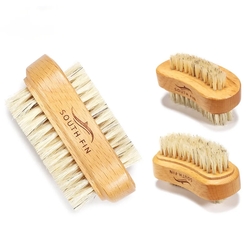 Double Sides Brushes Nail Cleaning Brush with Wooden Handle Natural Bristles Manicure Pedicure Tool Scrubbing Brush 2