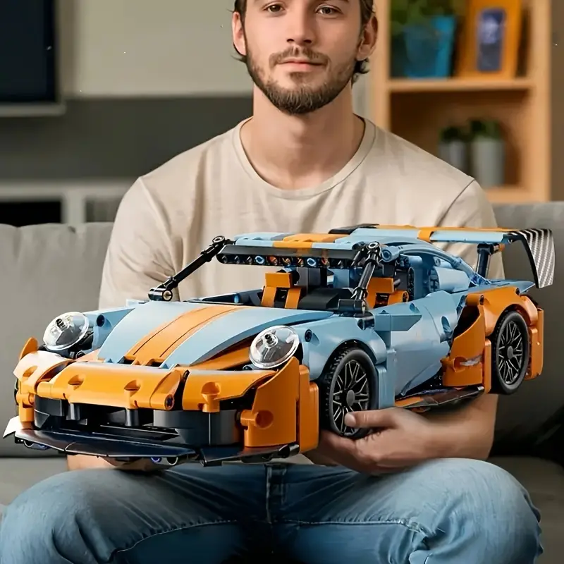 1258-Piece Blue Racing Car DIY Model Building Blocks, Creative Educational Blocks Designed for Young People and Adults, Home Decoration, Birthday Gifts, Christmas Gifts