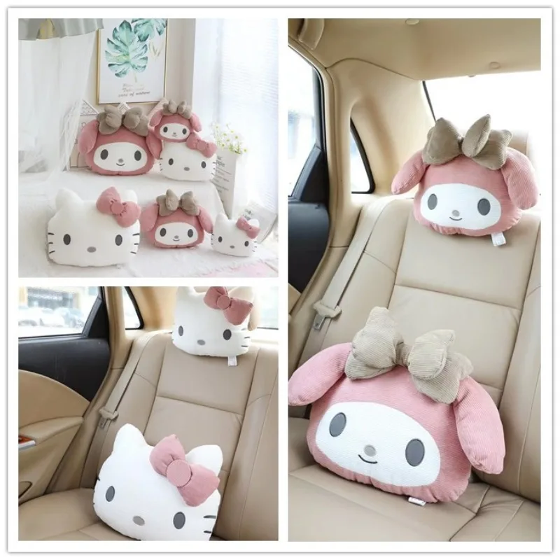 

Sanrio Hello Kitty My Melody Cartoon Car Plush Headrest Kawaii Anime Character Accessories Pillow Decoration Children's Toy Gift