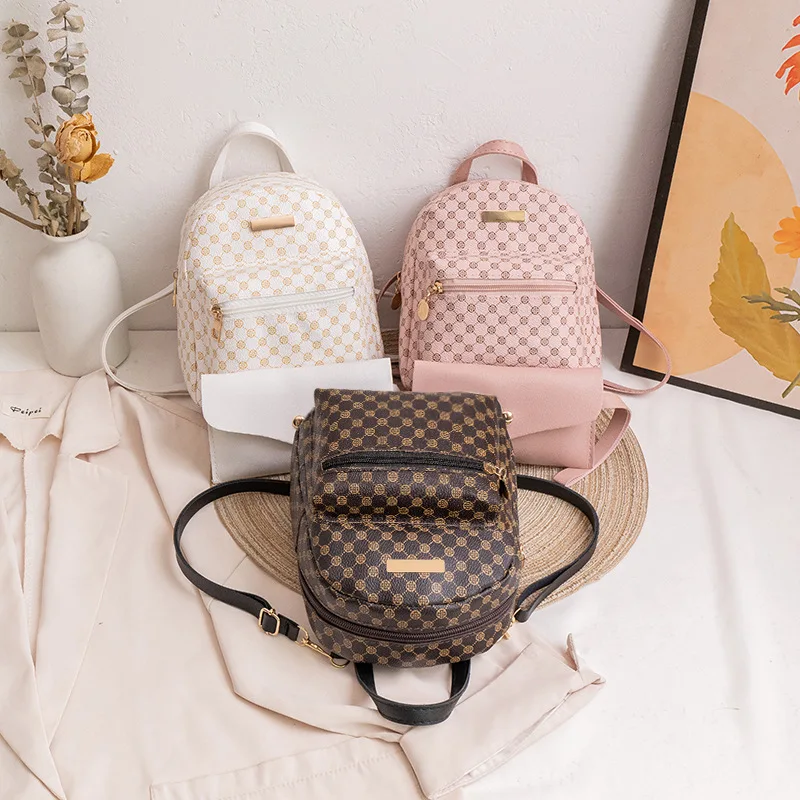 

2pcs Mini Women'S Backpack Fashion Style Pu Small Bag Artificial Leather Lining