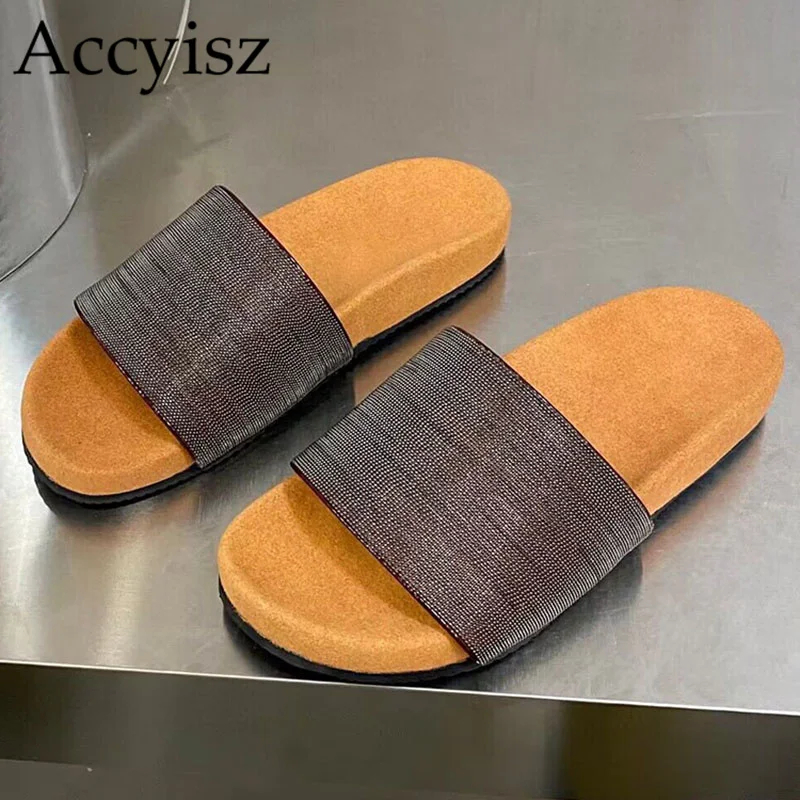 

New Flat Heels Slippers Women Open Toe Metal Decor Platform Outdoors Slipper Summer Vacation Beach Shoes Lazy Sandals Mule Shoes