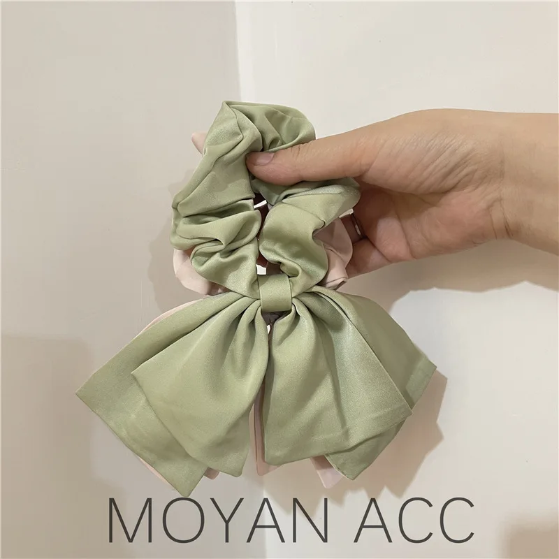 French Satin Bow Large Intestine Hair Band High Sense Rubber Band Female Hairtie Korean Simple Streamer Hair Tie Rope Headdress fairy layered yarn bow hair claw bead catch clip back head female summer streamer pearl hairpin large shark clip for women girls