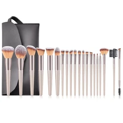 Luxurious Champagne Makeup Brush Set for Women - Complete Beauty Tools Collection (20pcs with black bag)