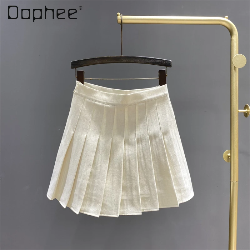 

Preppy Style Women's Pleated Short Suit Skirt Student 2024 Summer New Simple All-Match High Waist Slimming A- Line Skirts Female