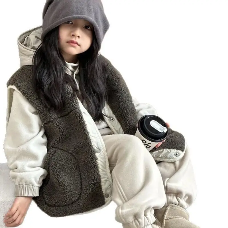 소년 소녀 따뜻한 조끼 가을 겨울 양면 조끼 단색 민소매 탑 편안한 어린이 의류 4-12세