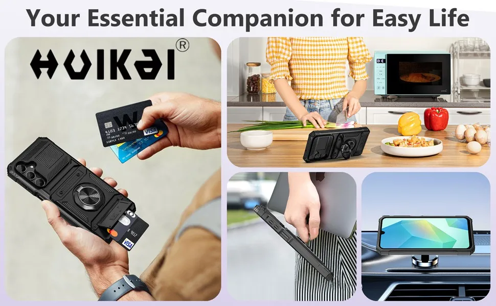 Für Samsung Galaxy A57 A37 A56 A36 A17 A26 A16 Hülle mit Kartenhalter, drehbarem Ringständer, robuste, stoßfeste Brieftaschen-Handyhülle – Detail 4