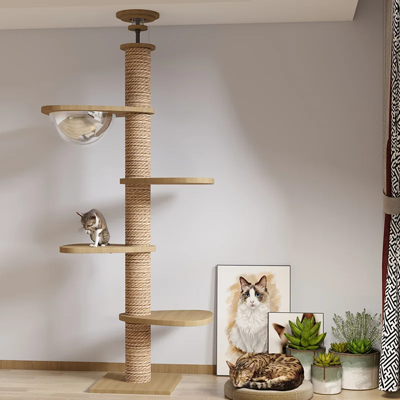 Cat Tree Climbing Toy Floor To Ceiling Tower with Scratching Post Hammock Pet Tree House Furniture