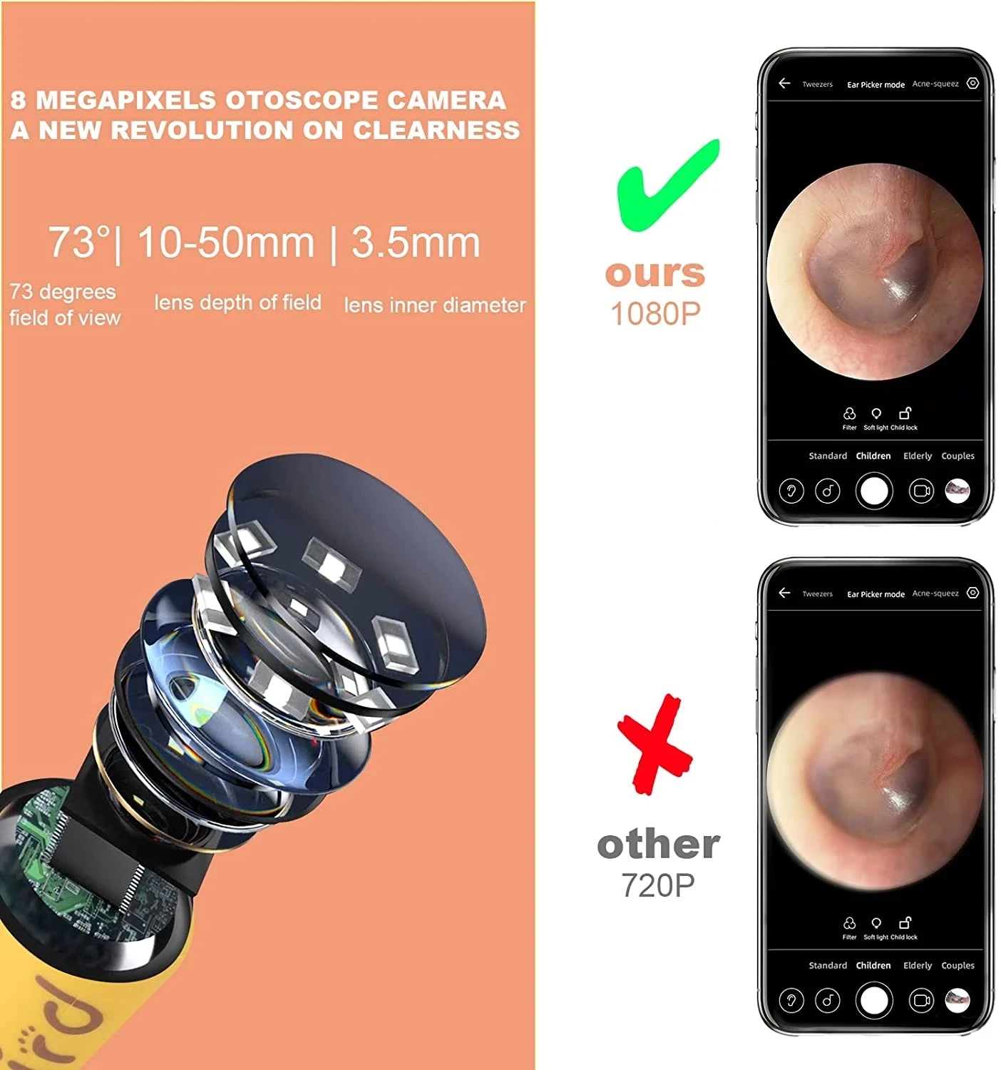 Cure-oreille visuel Intelligent, 500W, sans fil, haute précision,  Endoscope, Mini caméra, Otoscope, boroscope, nettoyeur d'oreille USB -  AliExpress