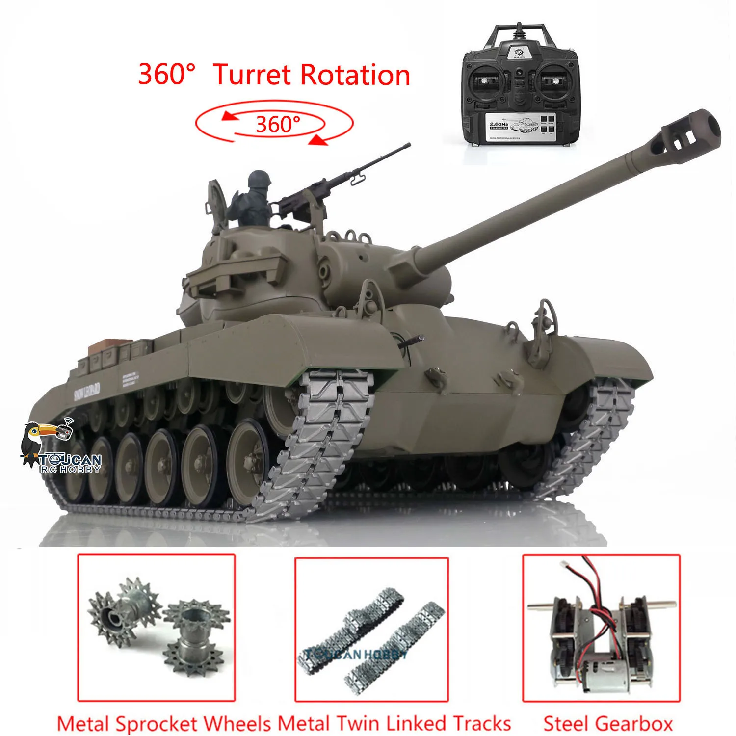 Heng Long 1/16 Tk7.0 Upgraded M26 Pershing Rtr Rc Tank 3838 W/ 360