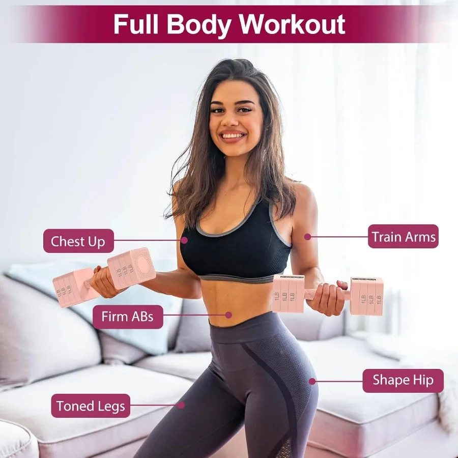 22LBS Adjustable Dumbbells Set, Hand Weights Sets with 5 Levels 3lb, 5lb, 7lb, 9lb, 11lb, Adjustable Weight Dumbbells for Women/