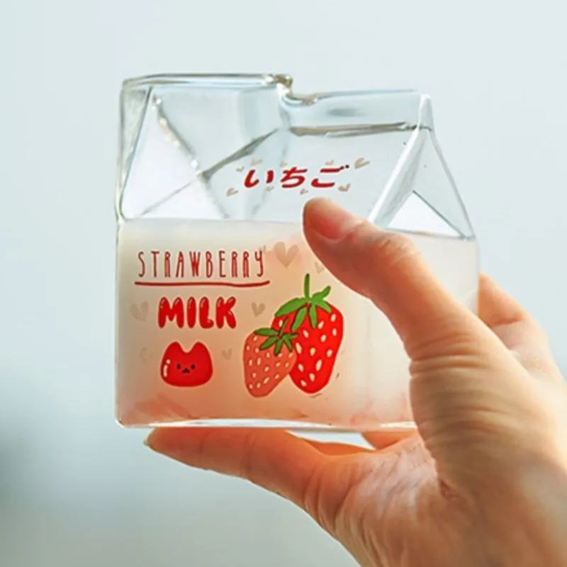 

Japanese Glass Milk Cup Children's Creative Square Box Microwave Heating Suitable for Drinking Milk Suction Cups