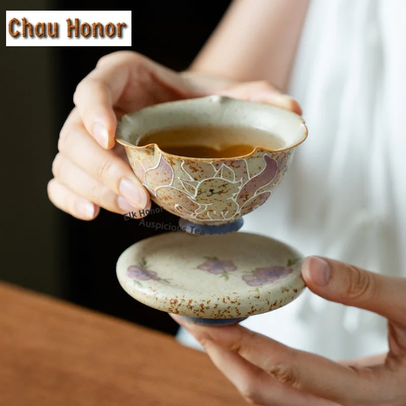 90ml Hand-drawn Fox Teacup Luxury Tea Bowl Jug Tea-tasting Fragrance Cup Chazhan Master Cups Flower Tea Household Teaware Craft