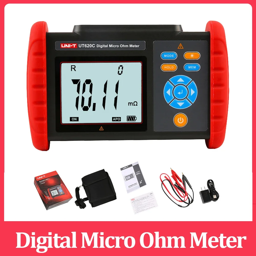 UNI-T 디지털 전문 마이크로옴 미터 케이블 와이어 코일 모터 저항 테스터, UT620C Megometro